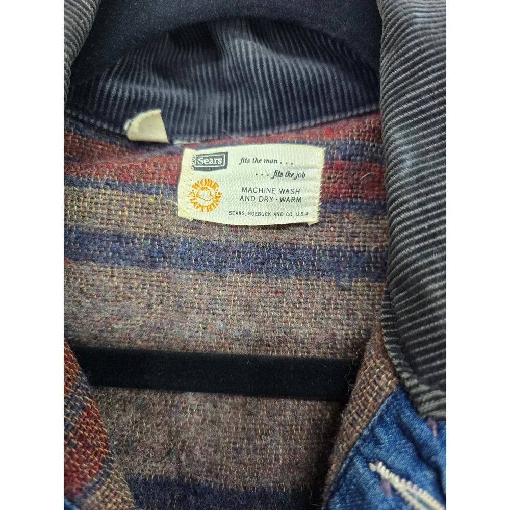 VINTAGE SEARS Denim‎ Work Jacket Mens XL Blanket Lined Corduroy Collar Blue Jean